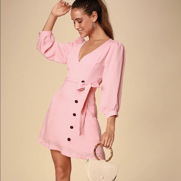 Lulus Dresses & Skirts - Lulu’s Aja pink balloon sleeve button mini dress
